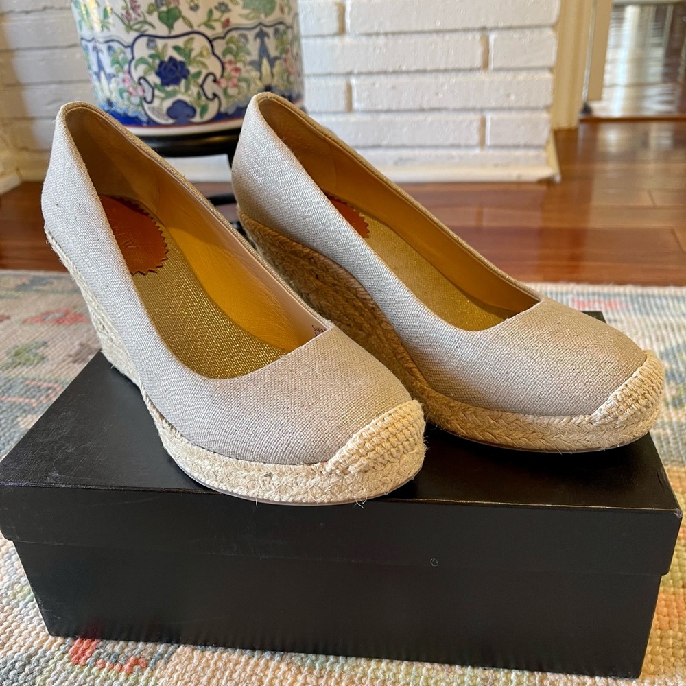 J. Crew seville metallic espadrille wedges - 7.5